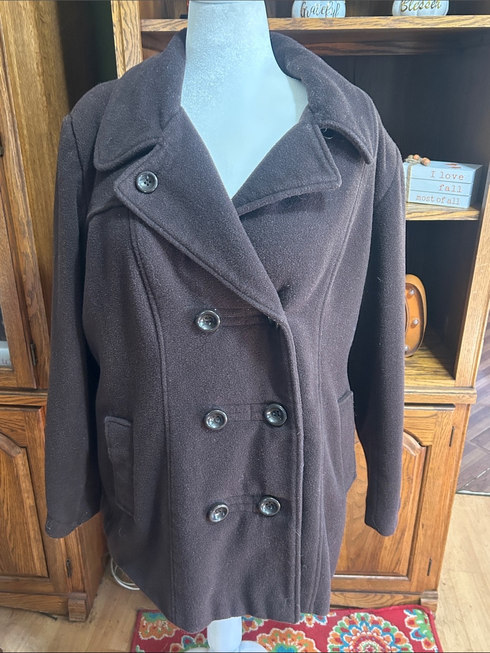 Lane Bryant Dark Brown Double-Breasted Peacoat Size 22/24
